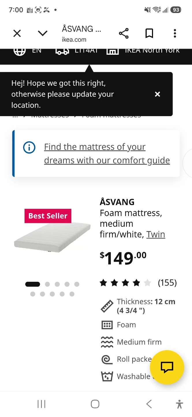 IKEA ÅSVANG Foam Mattress Twin Medium Firm White