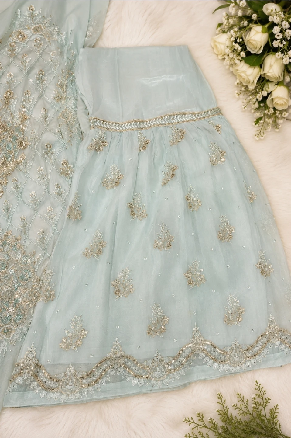 Embroidered Light Blue Gharara Suit with Dupatta - photo 3