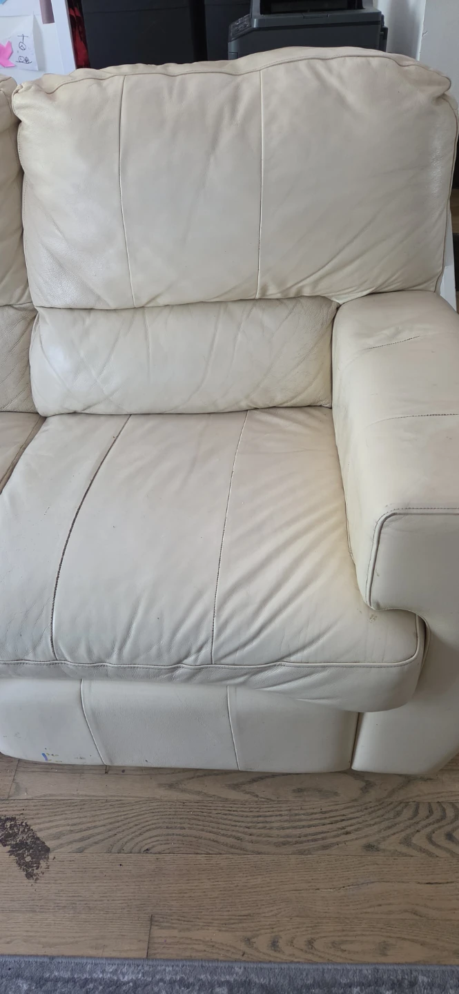Cream Leather Sofa - 3 Seater - photo 4