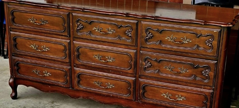 Vintage Nine-Drawer Dresser with Mirror