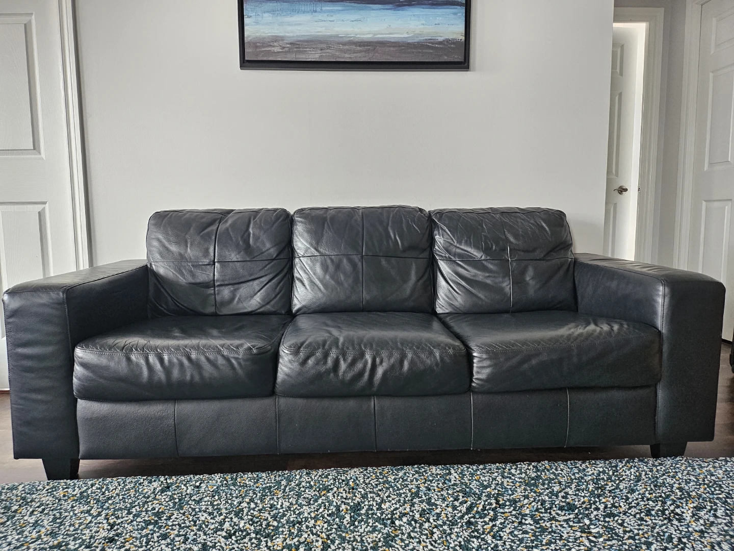 Black Leather 3-Seater Sofa