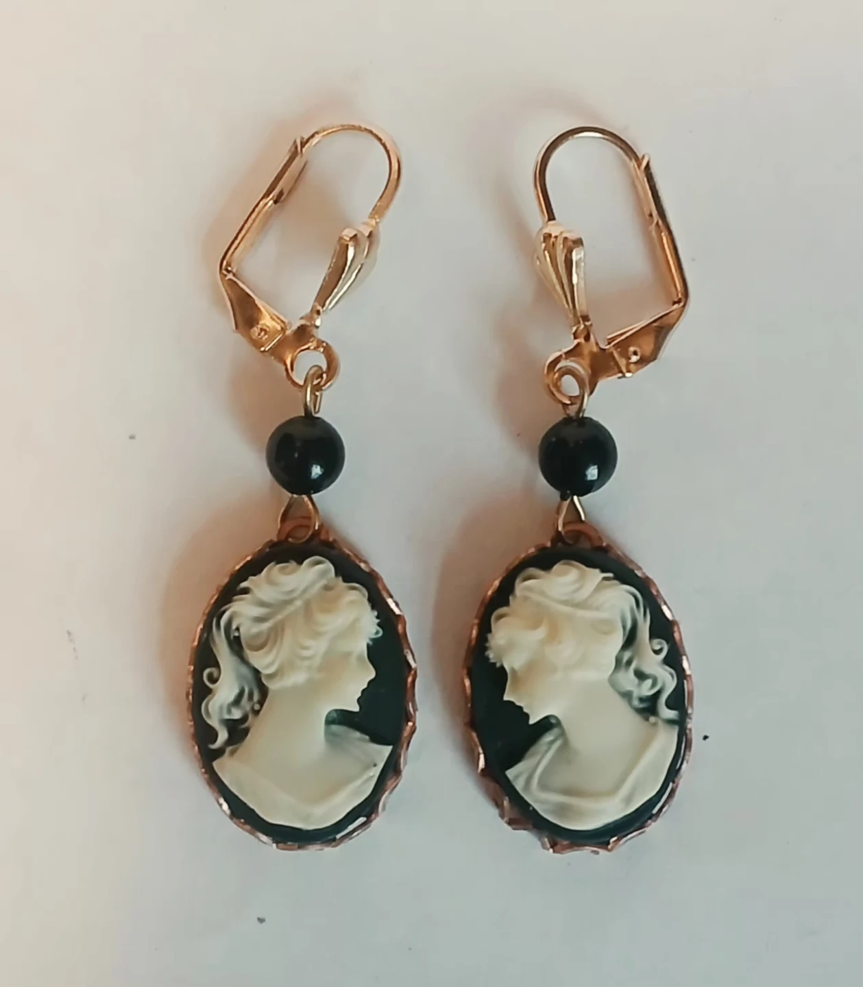 Cameo Drop Earrings with Black Beads - photo 3