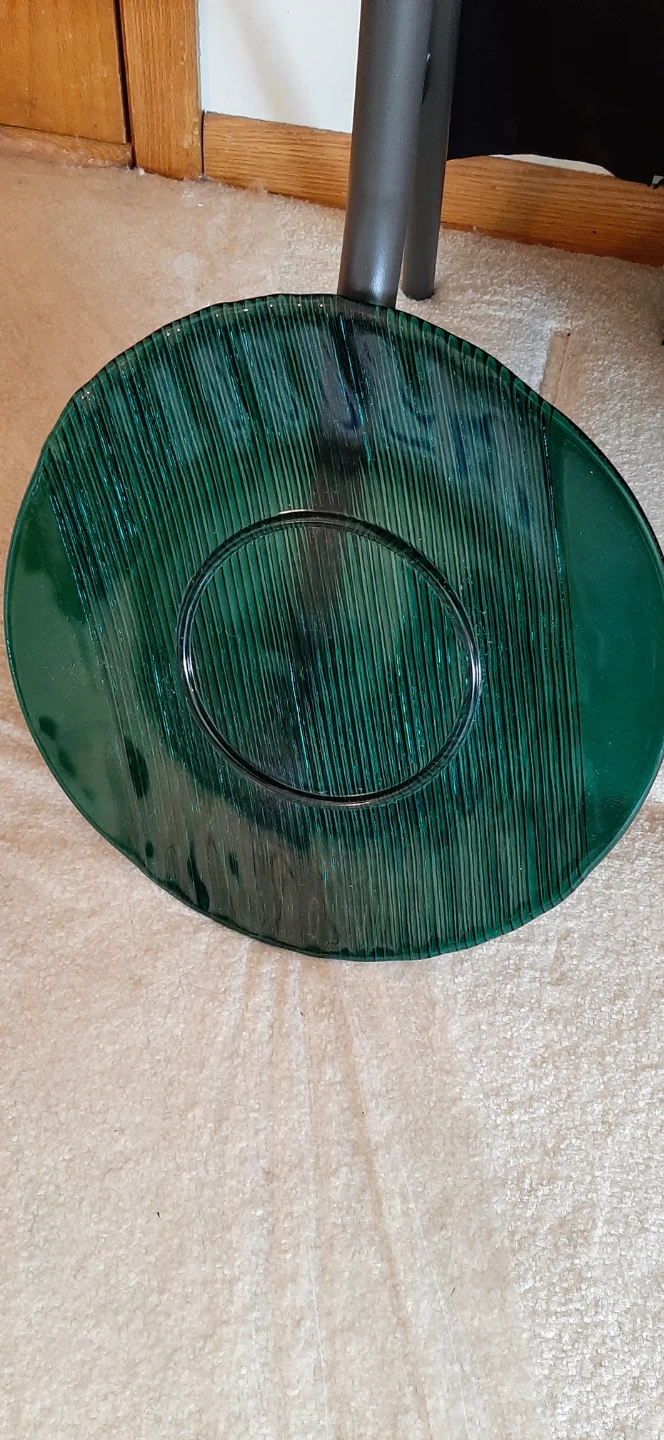 Emerald green ribbed art glass platter - photo 4