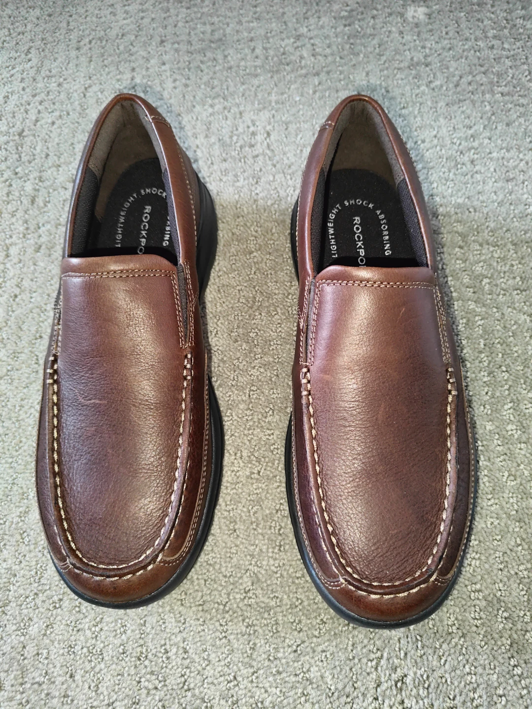 NEW Mens Rockport Slip On Brown Leather Loafers Casual Shoes 7.5