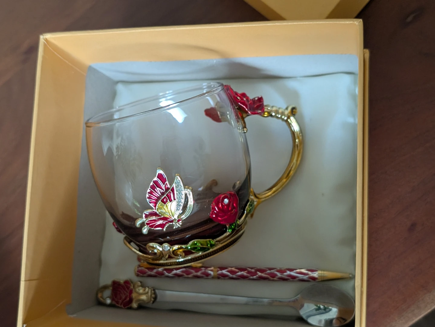 Luxury Rose Design Glass Mug with Spoon Set - photo 4