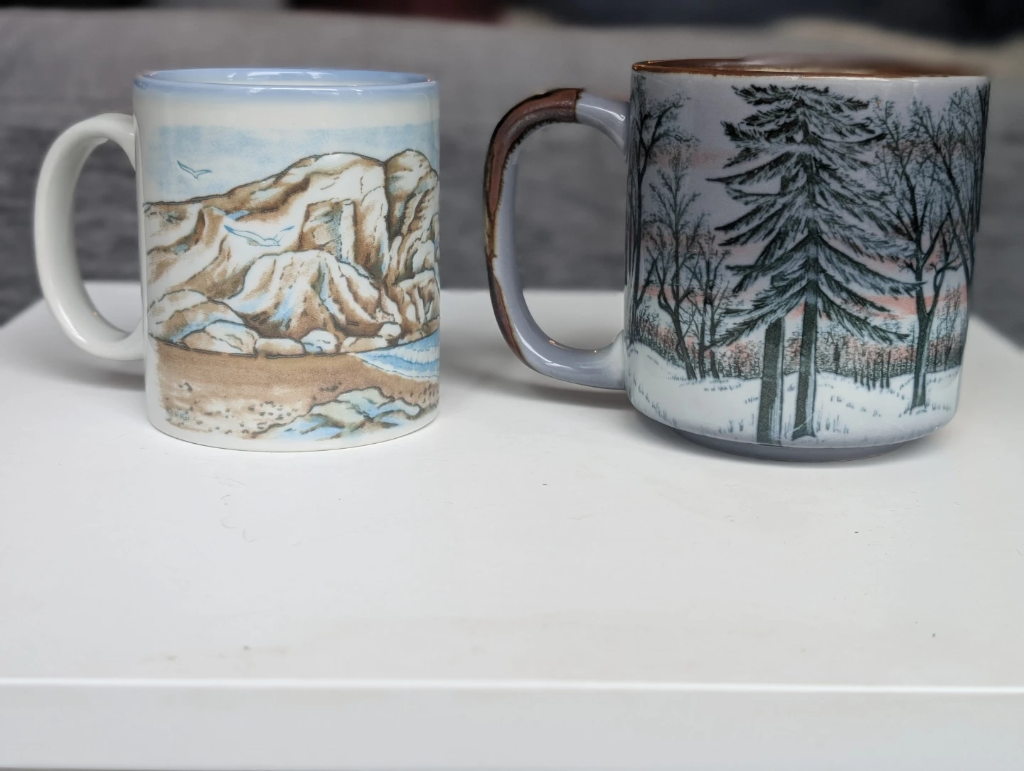 Pair of vintage Otagiri Japan mugs - winter trees & seagulls - photo 2