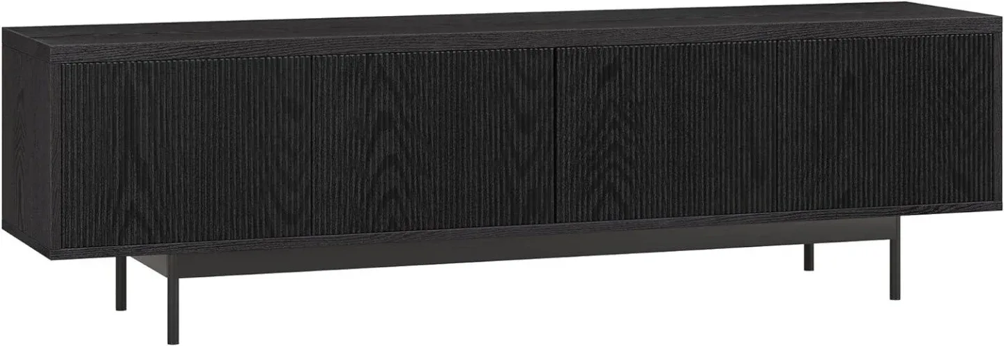 TV Console Black Fluted Grain Finish