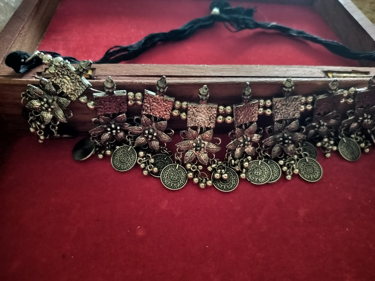 Antique Oxidized Silver Choker Necklace with Coins - photo 2