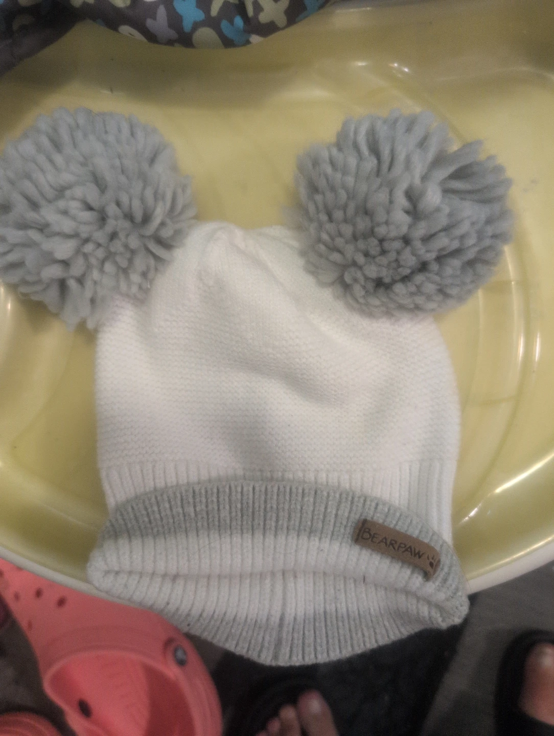 Bearpaw White & Grey Pom Pom Hat