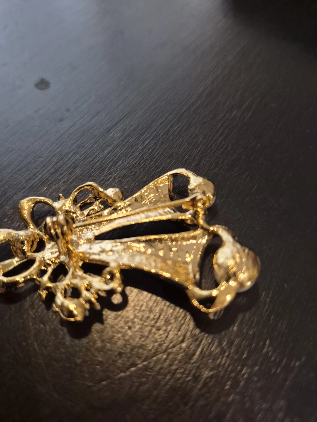 Gold Tone Christmas Bells Brooch with Pearls and Rhinestones - photo 2