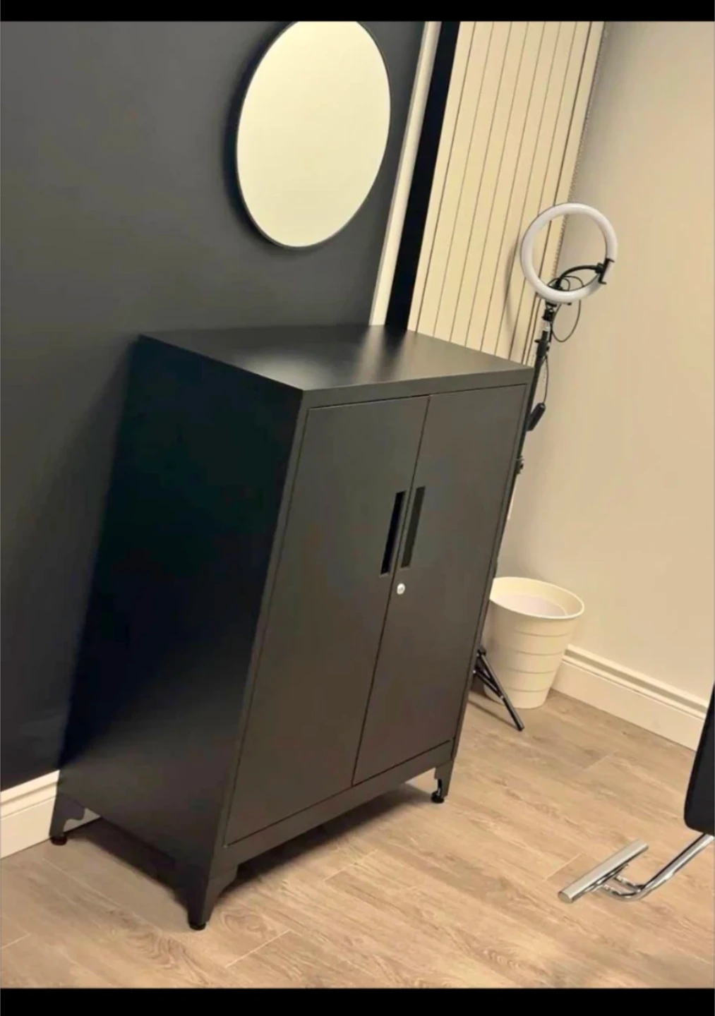 Black metal storage cabinet