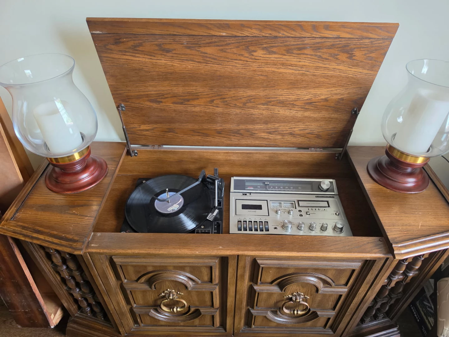 Solid Honey Oak Vintage Electrohome Record, Cassette Player