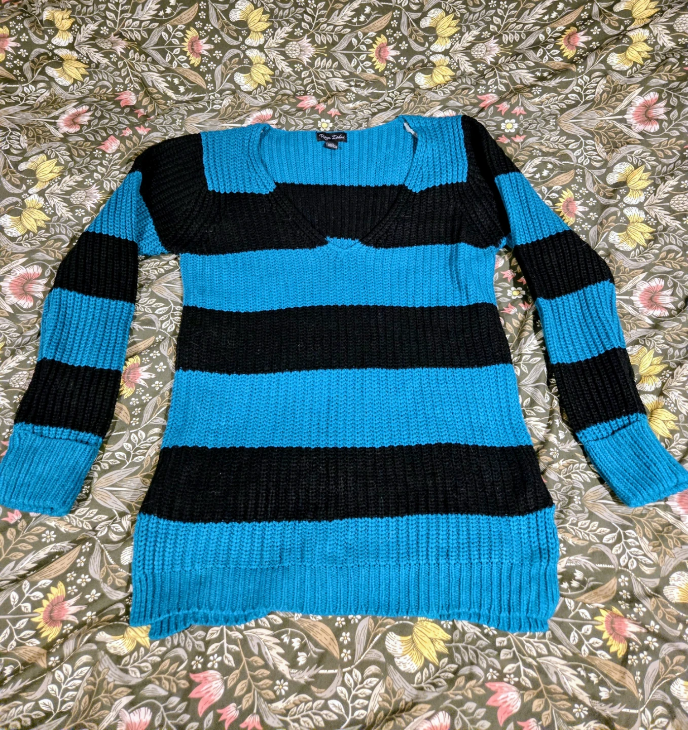 Teal/ blue and black  striped sweater