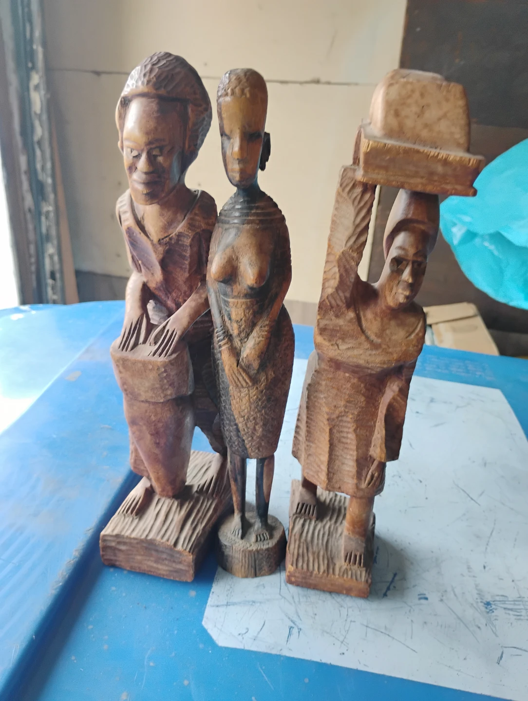 Vintage Wooden Carving Figurine Set