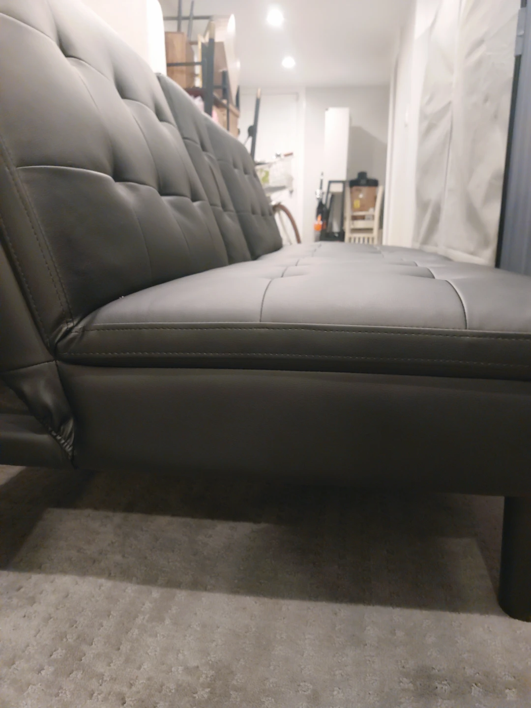 Black Faux Leather Futon Sofa with Cup Holders - photo 3