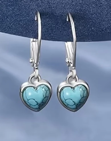 Heart Turquoise Dangle Earrings - photo 2