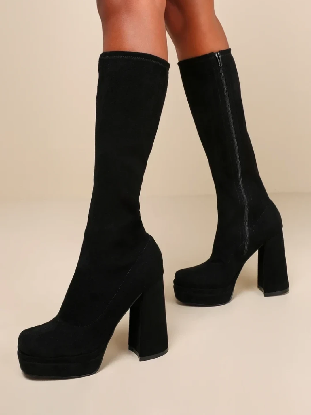 Lulus Black Suede Knee High Boots Size 10