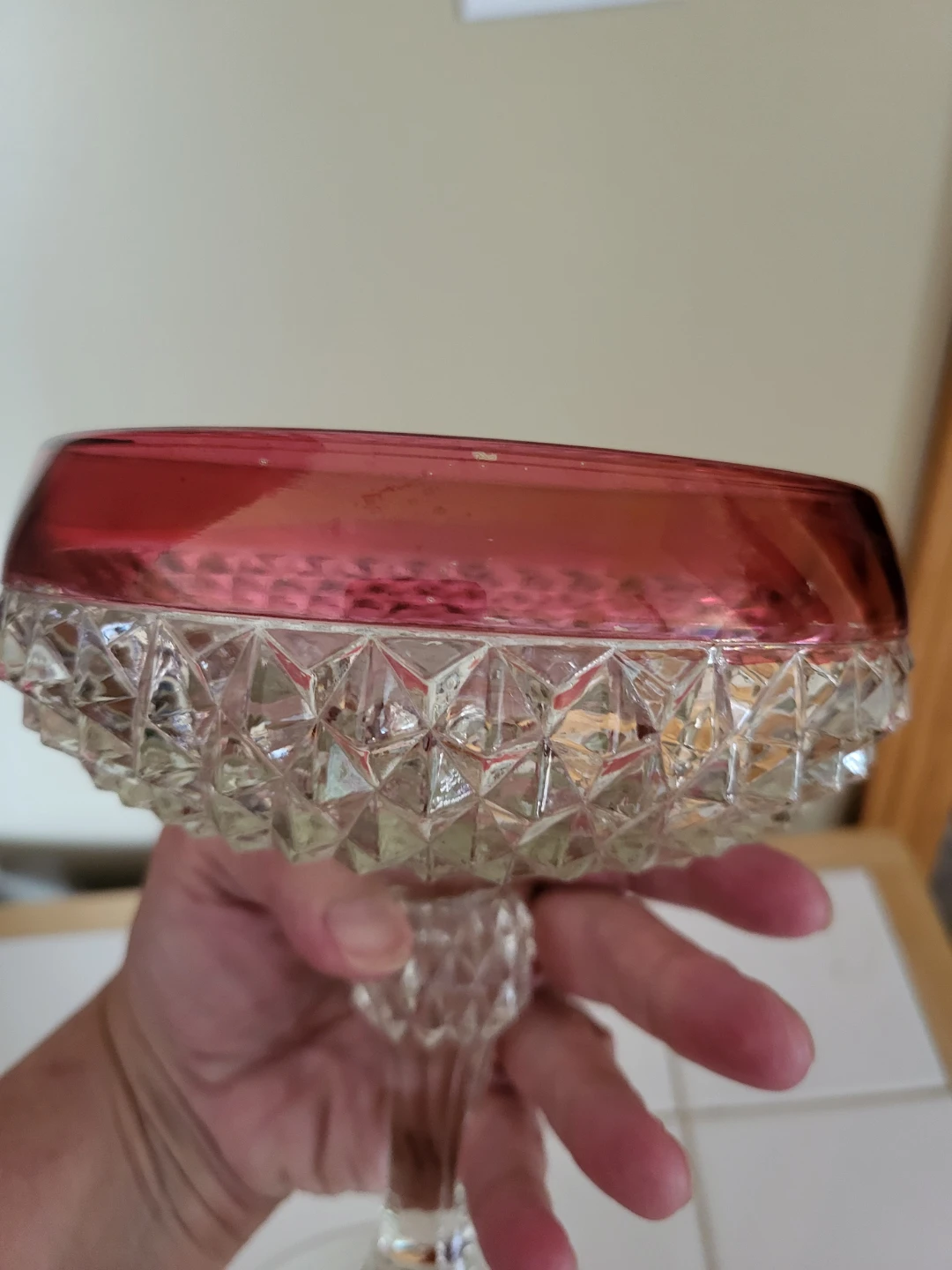 Ruby Flashed Diamond Point Compote by Indianna Glass - photo 5