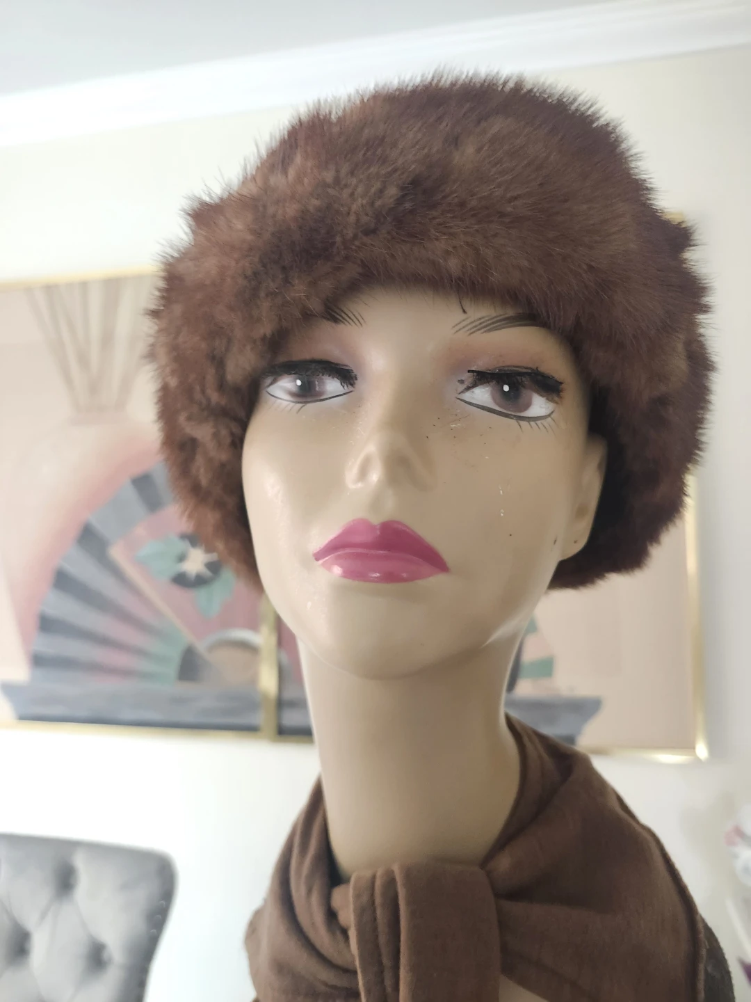 Vintage Brown and  Suede with mink fur trimmings hat - photo 2