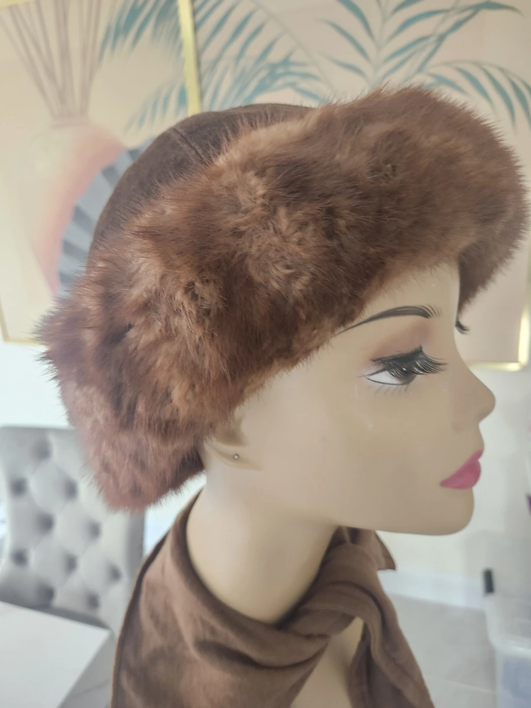 Vintage Brown and  Suede with mink fur trimmings hat - photo 5