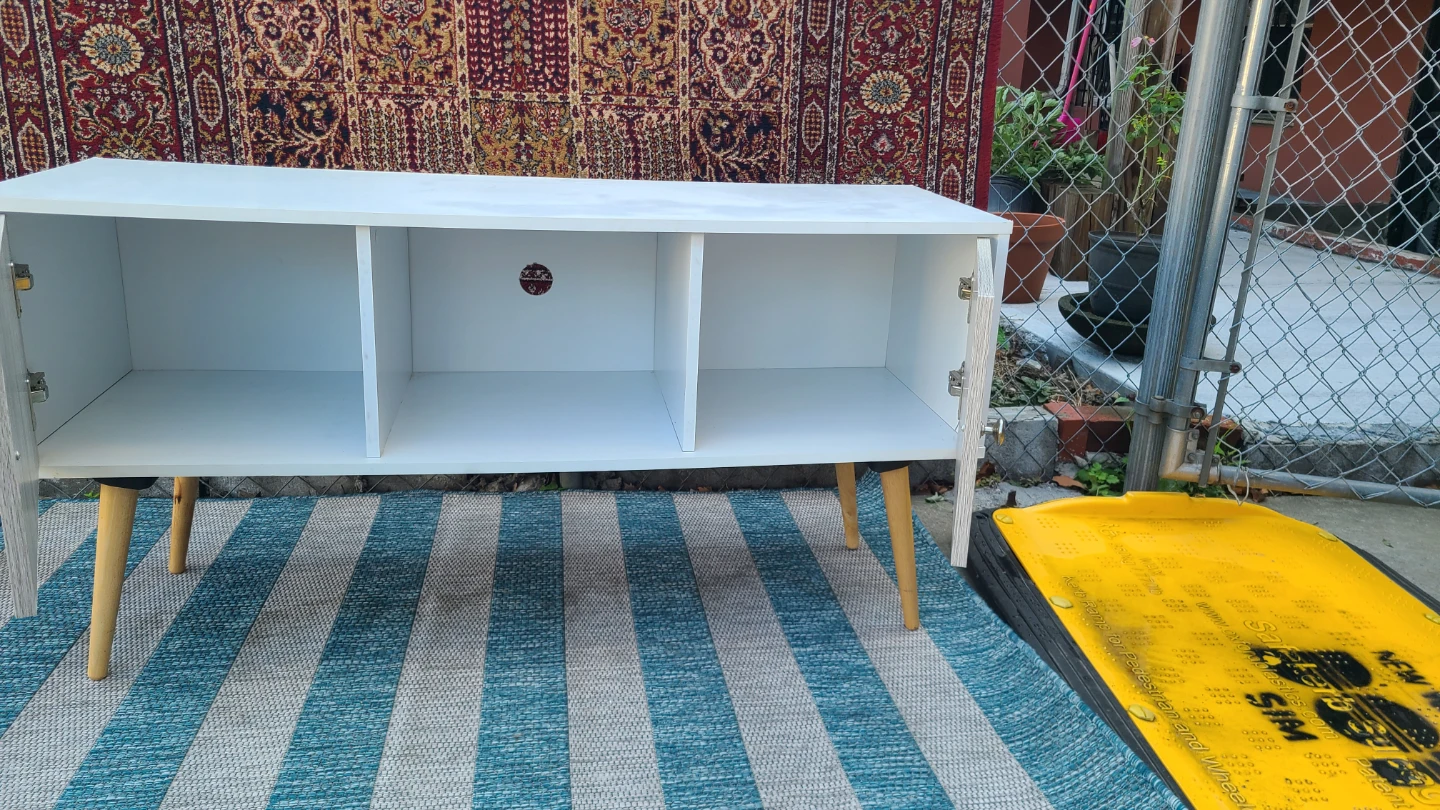 White Media Console with Doors and Shelves - photo 4