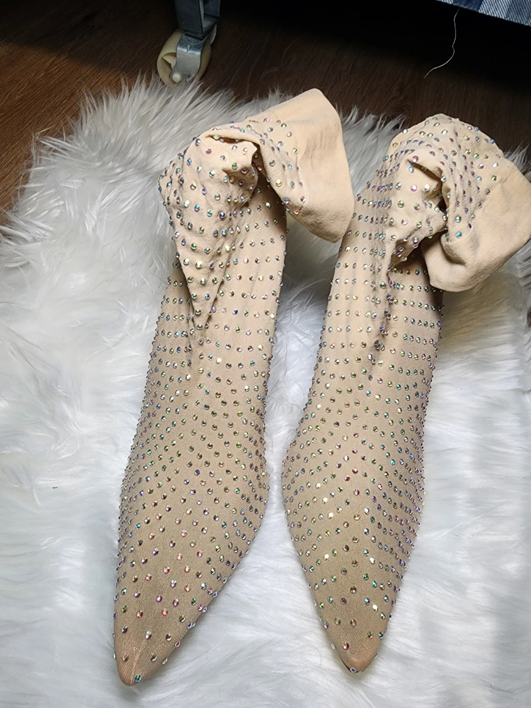 Bejeweled Sock Boots with Clear Heels