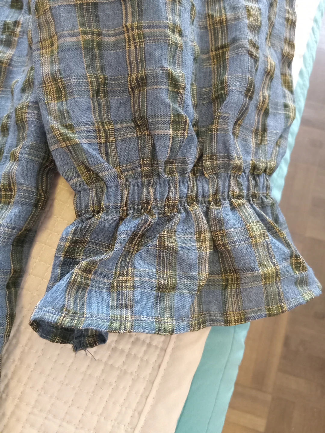 Blue Plaid Blouse with Ruffles - photo 3