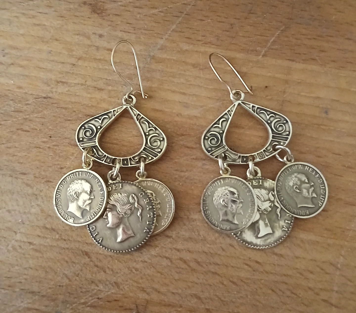 Dangle Earrings with Coin Charms