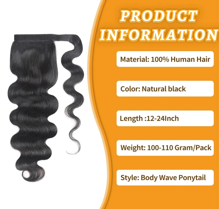 100% Human Hair Body Wave Ponytail Extension - photo 2