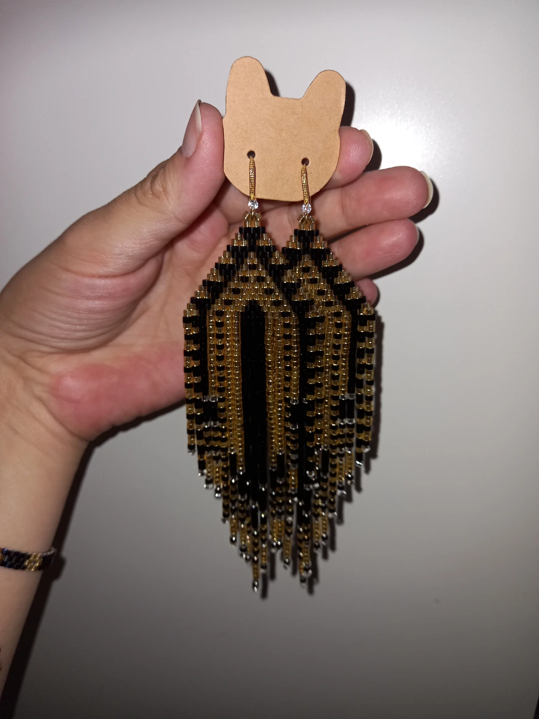 18KGoldPlated 🌟 Beaded Fringe Earrings - Black and Gold - photo 2