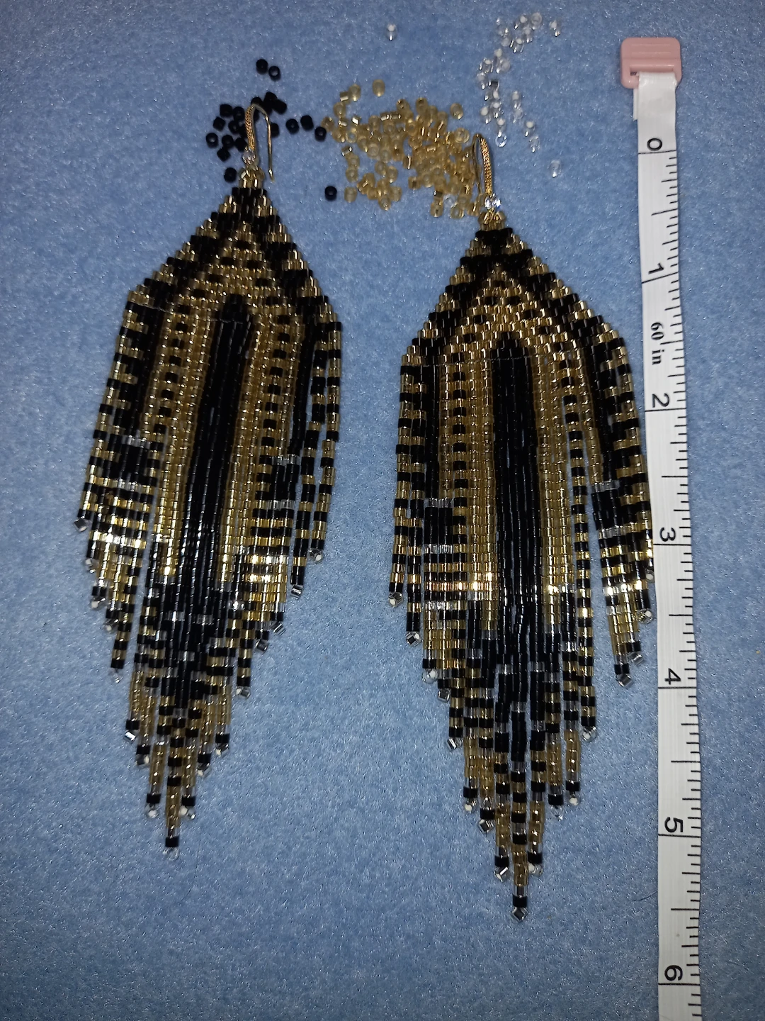 18KGoldPlated 🌟 Beaded Fringe Earrings - Black and Gold - photo 5