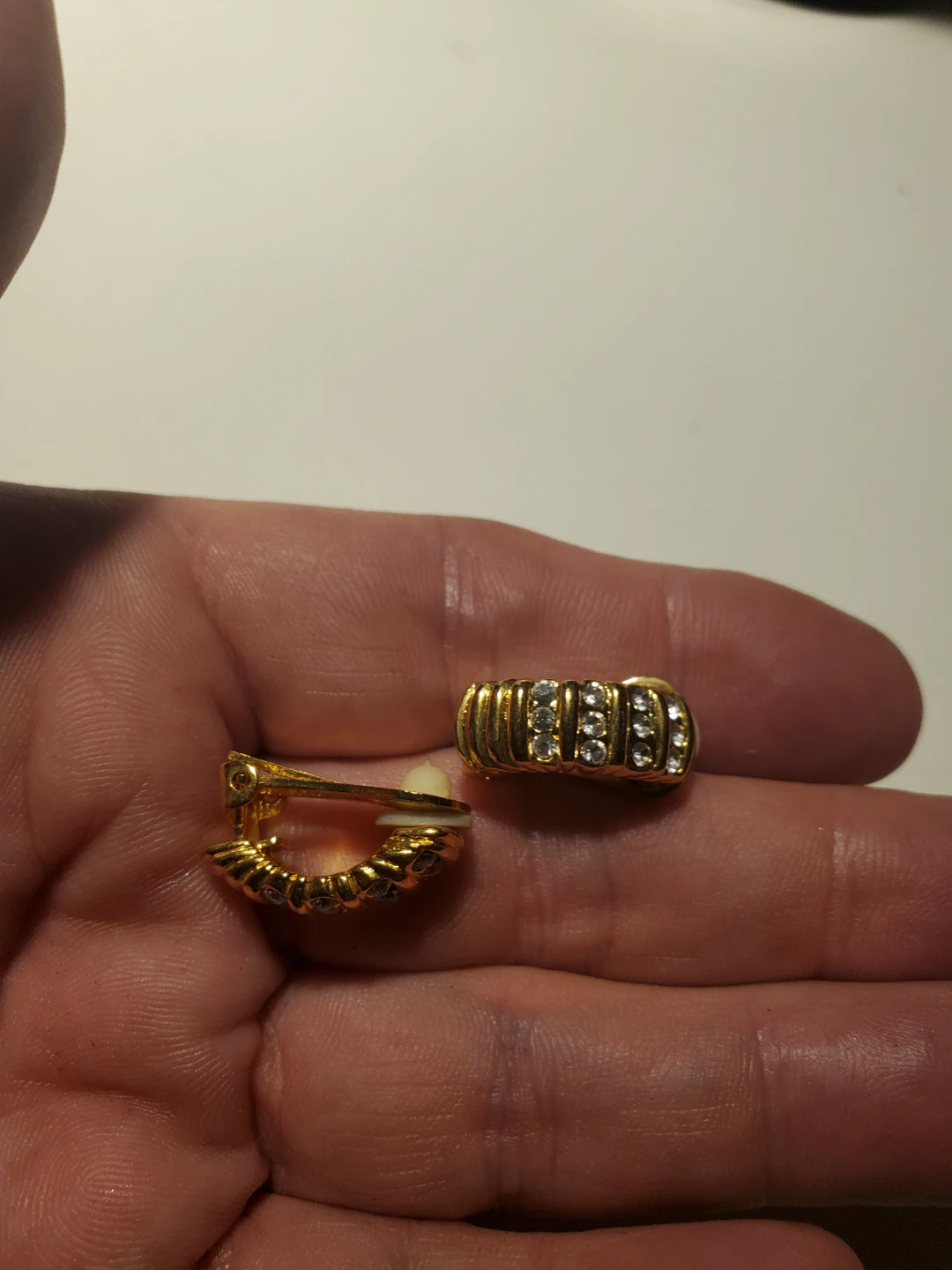 Gold Tone Clip-On Earrings with Rhinestones