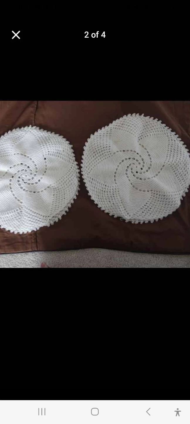 Set of 2 White Crocheted Doilies