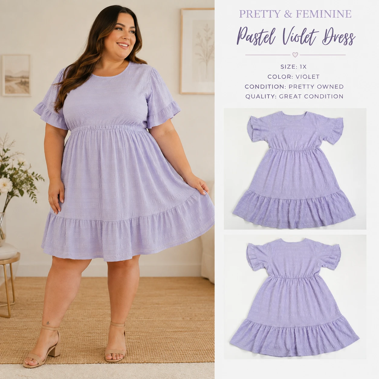 💜 Pastel Violet Plus Size Dress – Size 1X 💜