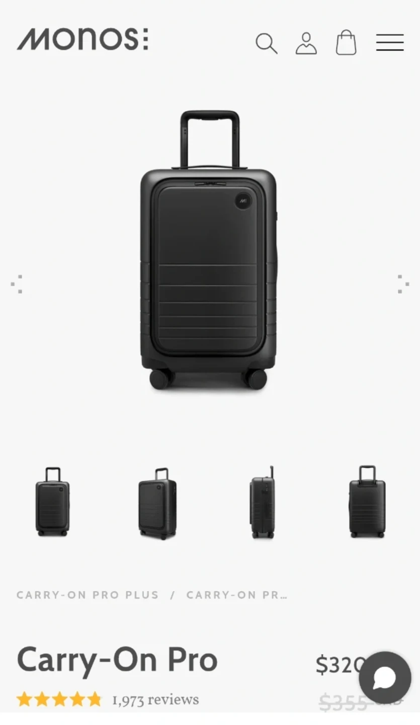 Brand New Monos Carry-On Pro Luggage - Black