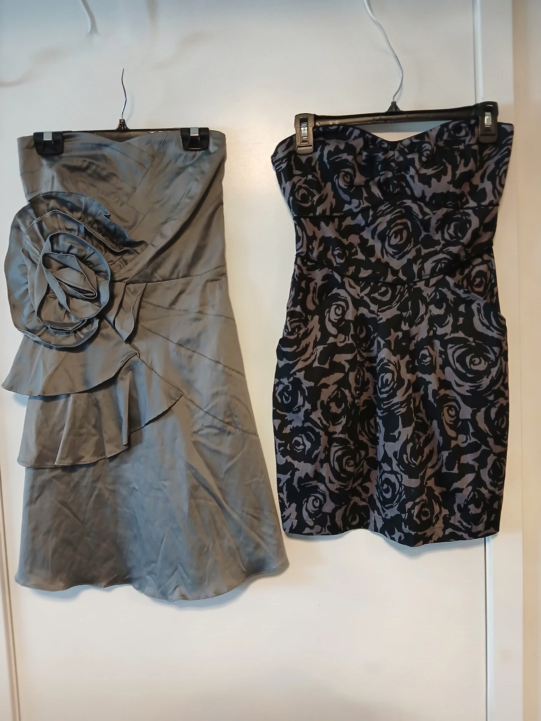 2 Strapless Cicktail Dresses. Rosette & Floral. $15 EACH.
