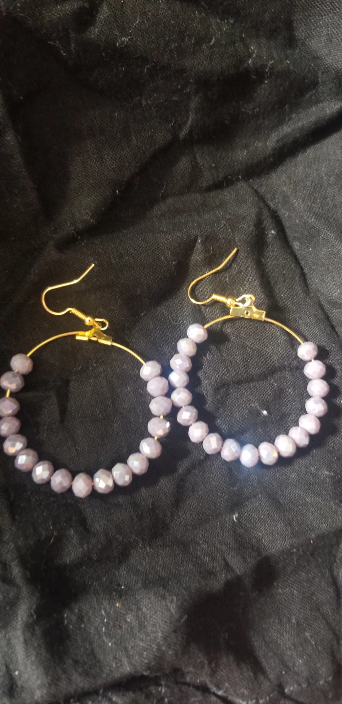 Purple Beaded Hoop Earrings