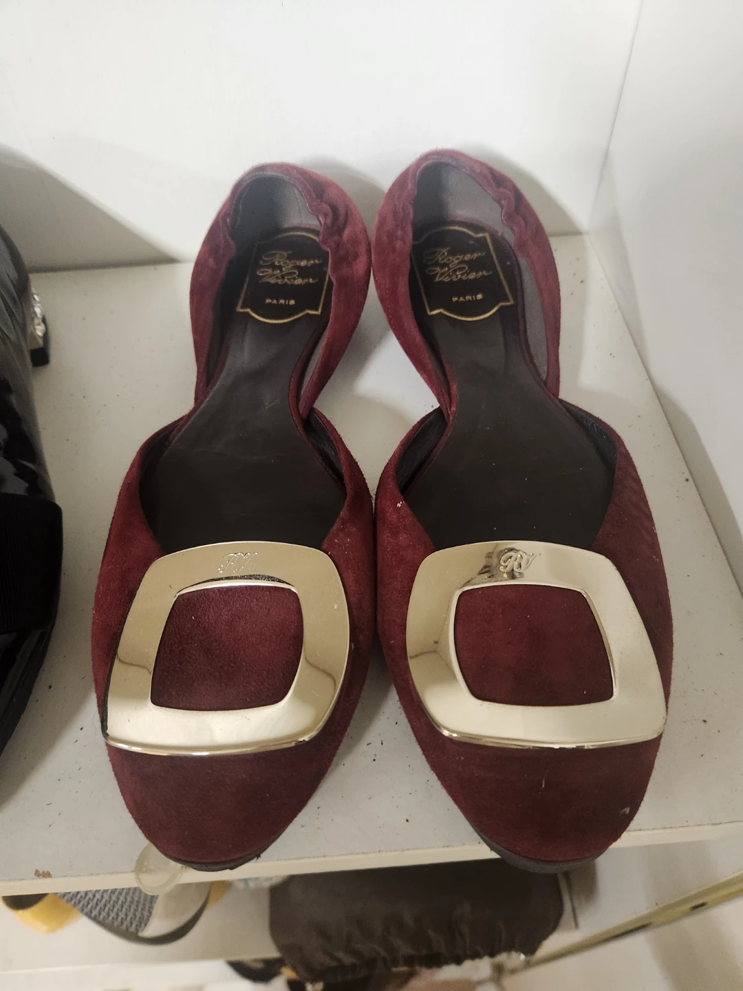 Roger Vivier Burgundy Suede Buckle Flats Size 37