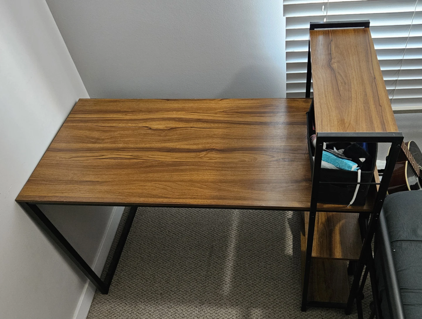 Modern wood and metal computer desk with shelving