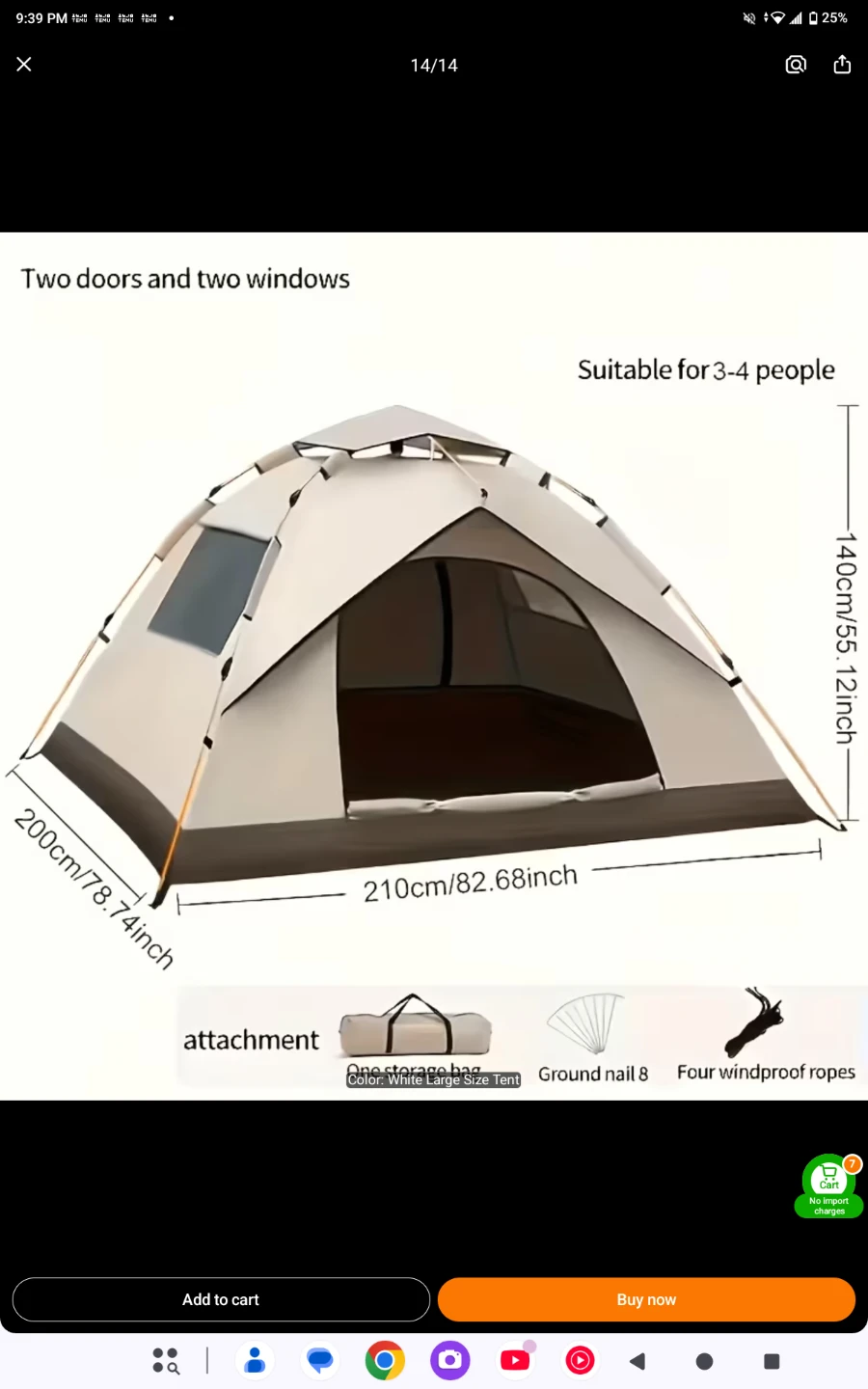 Pop-Up Camping Tent for 3-4 People