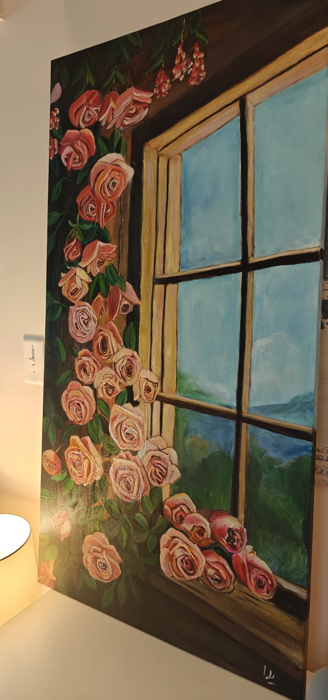 Original Acrylic Painting of Roses by a Window - photo 2