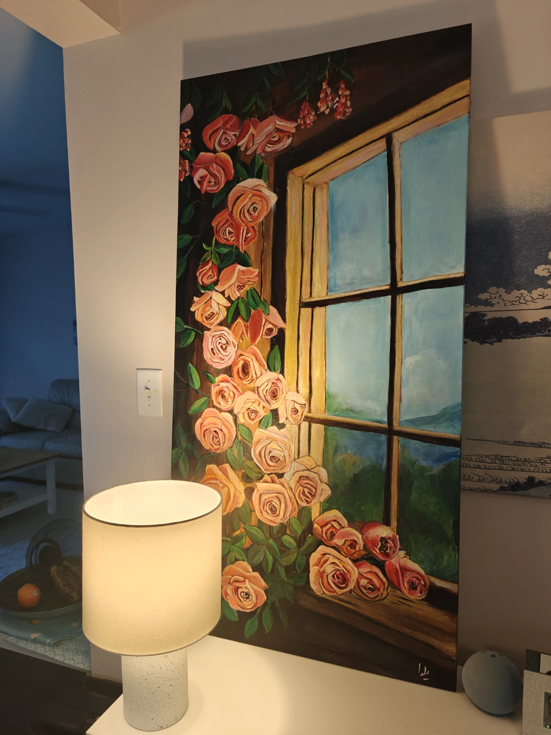 Original Acrylic Painting of Roses by a Window - photo 3