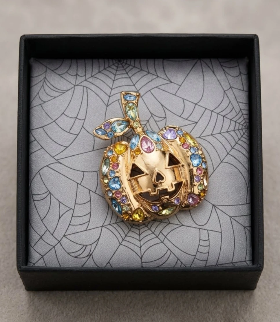 New Gold-Tone Rhinestone Halloween Pumpkin Brooch - photo 3