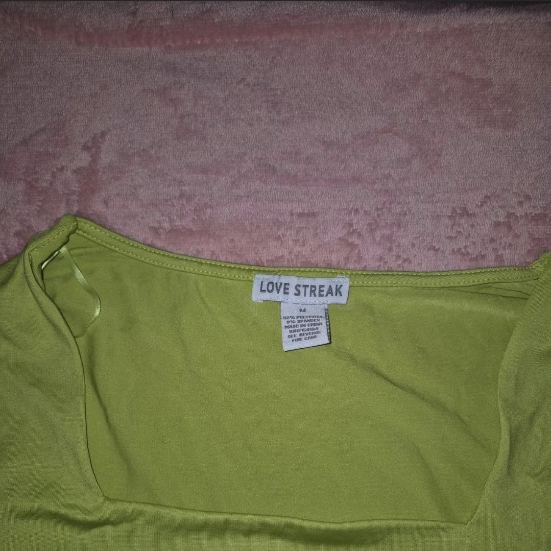 Love Streak Lime Green Square Neck Long Sleeve Top - photo 2
