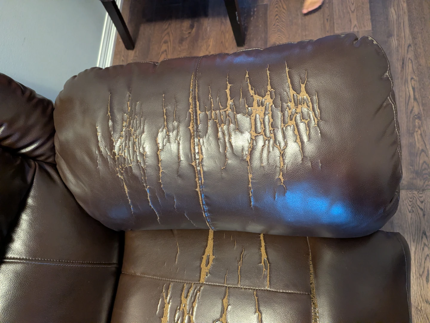Brown Faux Leather Reclining Sofa with Console - photo 3