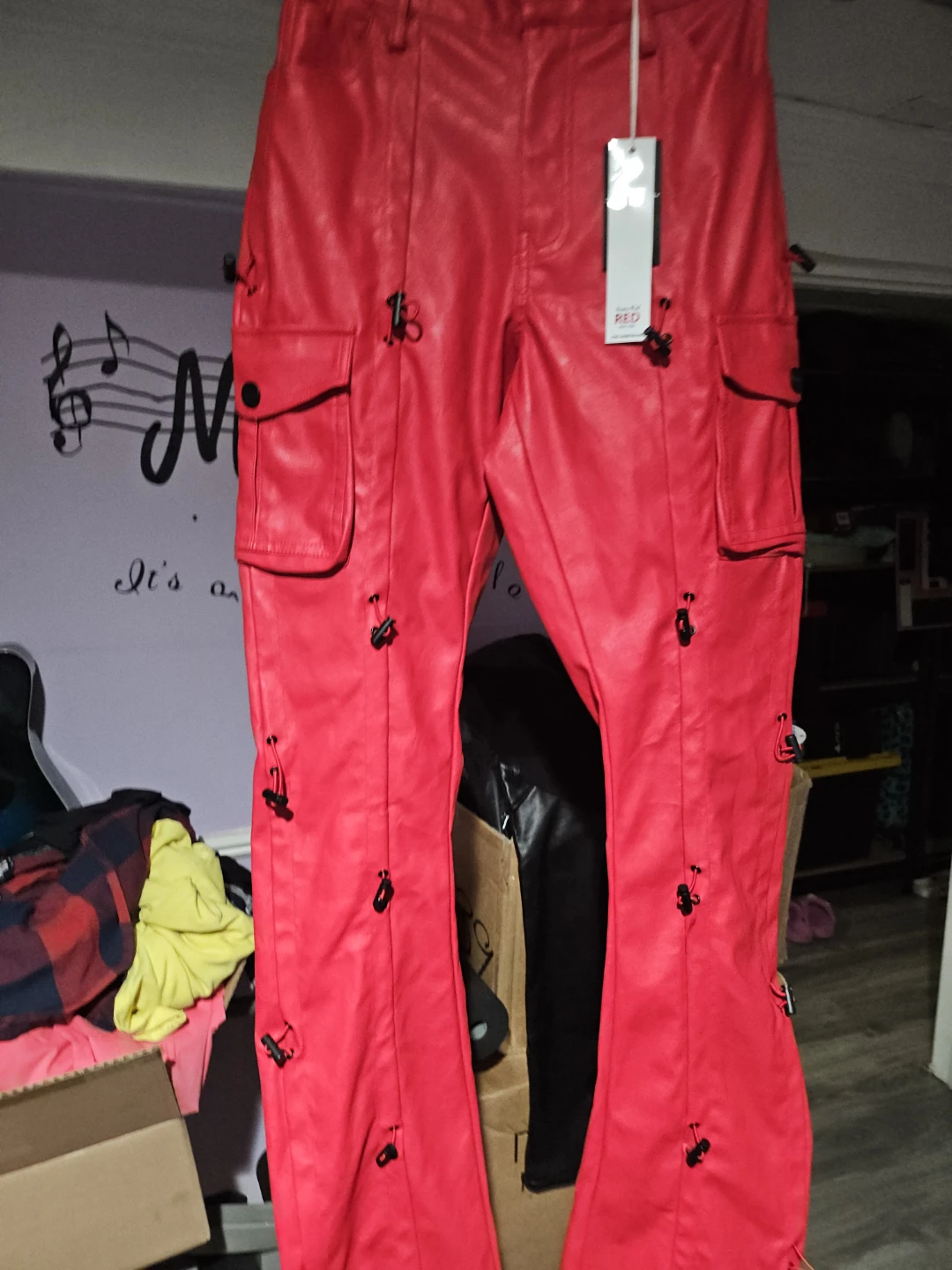 Smoke Rise Red Faux Leather Cargo Pants XS