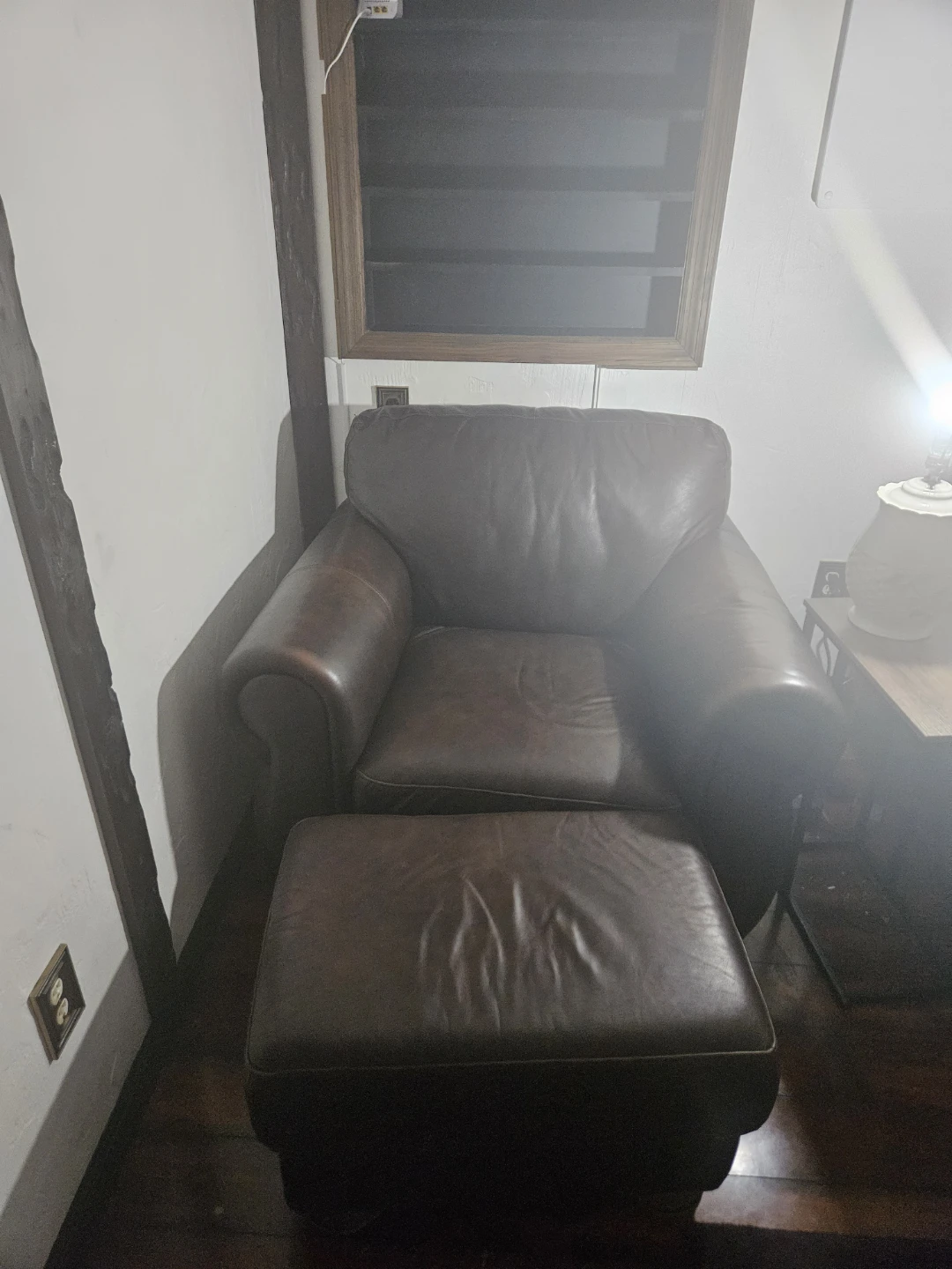 Brown Leather Armchair with Ottoman