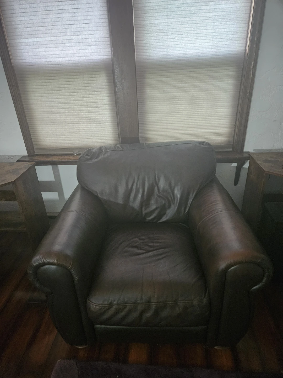 Brown Leather Armchair with Ottoman - photo 2