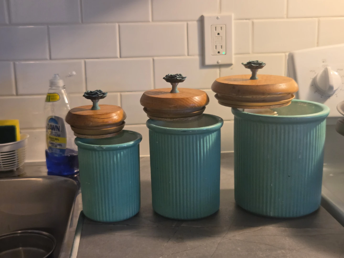Teal Canister Set with Wooden Lids - photo 2