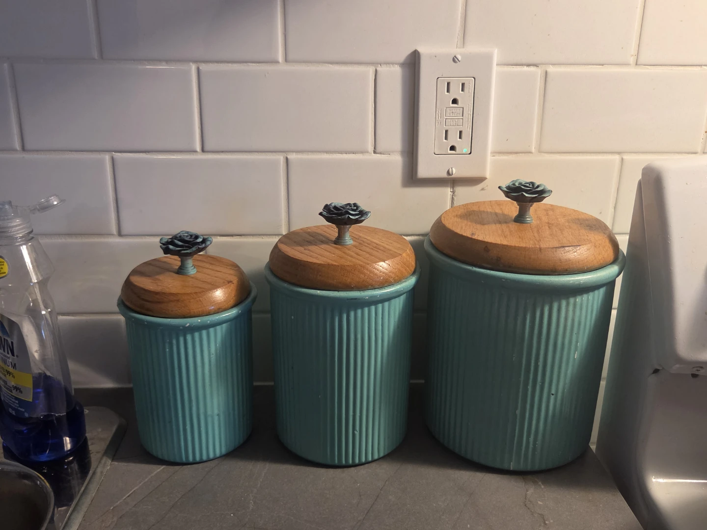 Teal Canister Set with Wooden Lids - photo 3